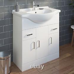 750mm Bathroom Vanity Unit & Basin Sink Floorstanding Gloss White Tap + Waste