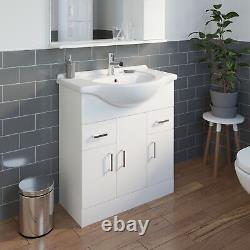 750mm Bathroom Vanity Unit & Basin Sink Floorstanding Gloss White Tap + Waste
