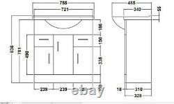 750mm Bathroom Vanity Unit & Basin Sink Tap + Waste Gloss White Floorstanding