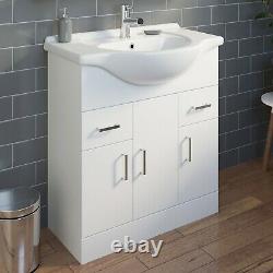 750mm Floorstanding Bathroom Vanity Unit & Basin Single Tap Hole White Gloss