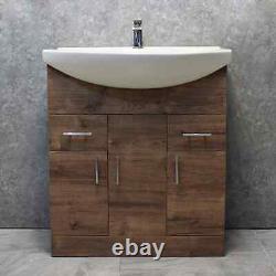 750mm Vanity Unit Inc Ceramic Basin Sink Bathroom Cupboard Storage Walnut