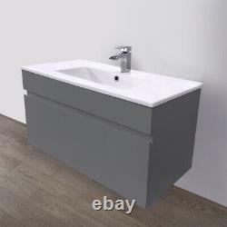 800 mm Bathroom Basin Sink Vanity Unit Wall Hung Storage Gloss Grey Furniture