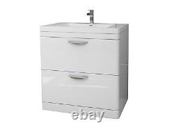 800mm Bathroom Cabinet Vanity Unit Apollo Floor Ceramic Basin Sink Gloss White