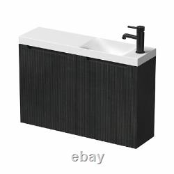 800mm Bathroom Cloakroom Vanity Unit Basin Sink Wall Hung Storage Fluted Black