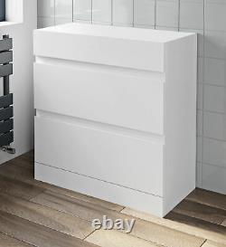 800mm Bathroom Countertop Vanity Unit Floor Standing Drawers White Gloss