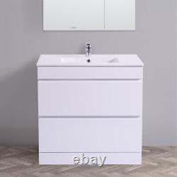 800mm Bathroom Sink Basin Vanity Unit Floor Standing Storage Cabinet Gloss White