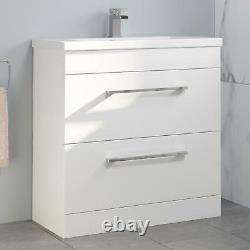 800mm Bathroom Vanity Unit Basin Drawer Storage Cabinet Furniture Gloss White