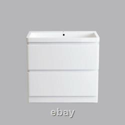 800mm Bathroom Vanity Unit Basin Sink Cabinet 2 Drawer Furniture Gloss White