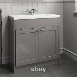 800mm Bathroom Vanity Unit Basin Sink Storage Cabinet Furniture Grey Traditional