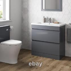 800mm Bathroom Vanity Unit Basin Storage 2 Drawer Cabinet Furniture Grey Gloss