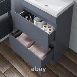 800mm Bathroom Vanity Unit Basin Storage 2 Drawer Cabinet Furniture Grey Gloss