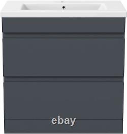 800mm Bathroom Vanity Unit Basin Storage 2 Drawer Cabinet Furniture Grey Gloss