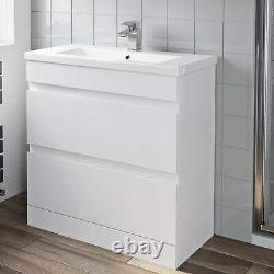 800mm Bathroom Vanity Unit Basin Storage 2 Drawer Cabinet Furniture White Gloss