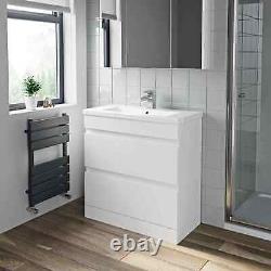800mm Bathroom Vanity Unit Basin Storage 2 Drawer Cabinet Furniture White Gloss