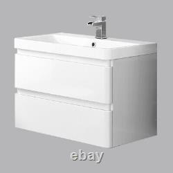 800mm Bathroom Vanity Unit Basin Storage 2 Drawer Wall Hung Cabinet Gloss White
