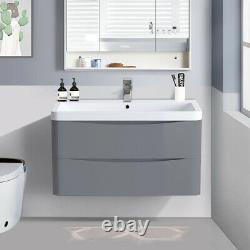 800mm Bathroom Vanity Unit Basin Storage Wall Hung Cabinet Furniture Gloss Grey