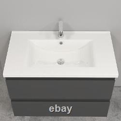 800mm Bathroom Vanity Unit Basin Storage Wall Hung Cabinet Furniture Matt Grey