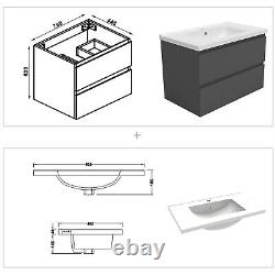 800mm Bathroom Vanity Unit Basin Storage Wall Hung Cabinet Furniture Matt Grey