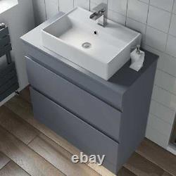 800mm Bathroom Vanity Unit Countertop Rectangular Basin Sink Floor Standing Grey