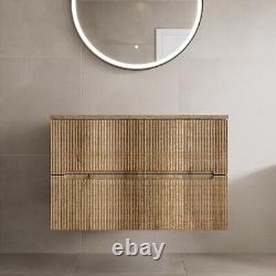 800mm Bathroom Vanity Unit Countertop Wall Hung Unit Fluted Oak Fluted Unit