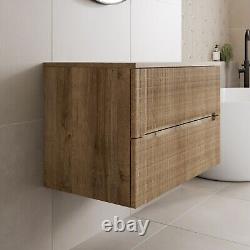 800mm Bathroom Vanity Unit Countertop Wall Hung Unit Fluted Oak Fluted Unit