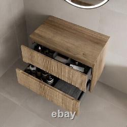 800mm Bathroom Vanity Unit Countertop Wall Hung Unit Fluted Oak Fluted Unit