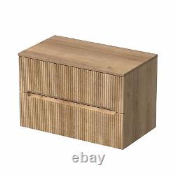 800mm Bathroom Vanity Unit Countertop Wall Hung Unit Fluted Oak Fluted Unit