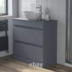 800mm Bathroom Vanity Unit Countertop Wash Basin Sink Oval Floor Standing Grey