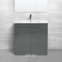 800mm Bathroom Vanity Unit Floor Standing Basin Sink Storage Cabinet Gloss Grey