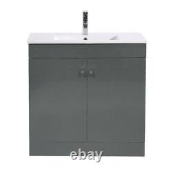 800mm Bathroom Vanity Unit Floor Standing Basin Sink Storage Cabinet Gloss Grey
