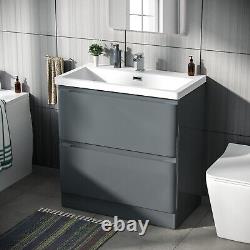 800mm Dark Grey Floor Standing Vanity Cabinet Basin Sink Bathroom Chavis
