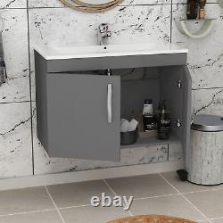 800mm Indigo Grey Gloss Wall Hung 2 Door BathVanity Unit with Minimalist Basin