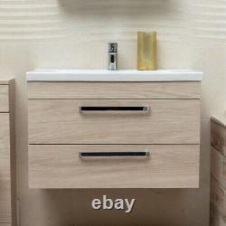 800mm Light Wood Newton Vanity Unit Ceramic Sink Bathroom Wall Hung Furniture