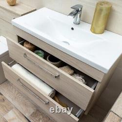 800mm Light Wood Newton Vanity Unit Ceramic Sink Bathroom Wall Hung Furniture