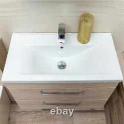 800mm Light Wood Newton Vanity Unit Ceramic Sink Bathroom Wall Hung Furniture