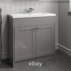 800mm Traditional Bathroom Vanity Unit Grey Basin Sink Storage Cabinet Furniture