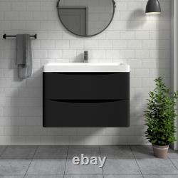 800mm Wall Hung Matt Black Bathroom Vanity Unit with Basin Sink Storage Cabinet