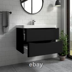 800mm Wall Hung Matt Black Bathroom Vanity Unit with Basin Sink Storage Cabinet