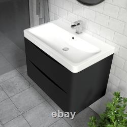 800mm Wall Hung Matt Black Bathroom Vanity Unit with Basin Sink Storage Cabinet