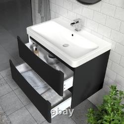 800mm Wall Hung Matt Black Bathroom Vanity Unit with Basin Sink Storage Cabinet