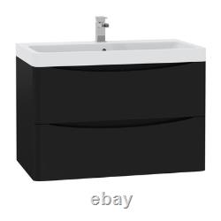 800mm Wall Hung Matt Black Bathroom Vanity Unit with Basin Sink Storage Cabinet