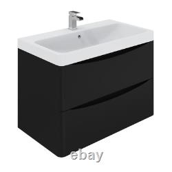 800mm Wall Hung Matt Black Bathroom Vanity Unit with Basin Sink Storage Cabinet