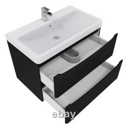 800mm Wall Hung Matt Black Bathroom Vanity Unit with Basin Sink Storage Cabinet