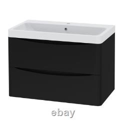 800mm Wall Hung Matt Black Bathroom Vanity Unit with Basin Sink Storage Cabinet