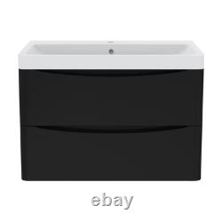 800mm Wall Hung Matt Black Bathroom Vanity Unit with Basin Sink Storage Cabinet