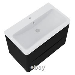 800mm Wall Hung Matt Black Bathroom Vanity Unit with Basin Sink Storage Cabinet