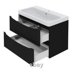 800mm Wall Hung Matt Black Bathroom Vanity Unit with Basin Sink Storage Cabinet