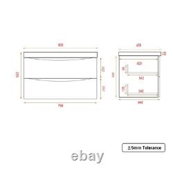 800mm Wall Hung Matt Black Bathroom Vanity Unit with Basin Sink Storage Cabinet