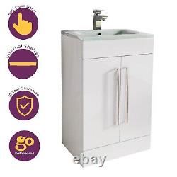 800mm White Gloss Newton Vanity Unit Ceramic Sink Bathroom Floor Stand Furniture