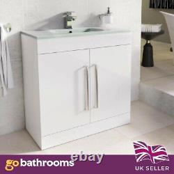 800mm White Gloss Newton Vanity Unit Ceramic Sink Bathroom Floor Stand Furniture